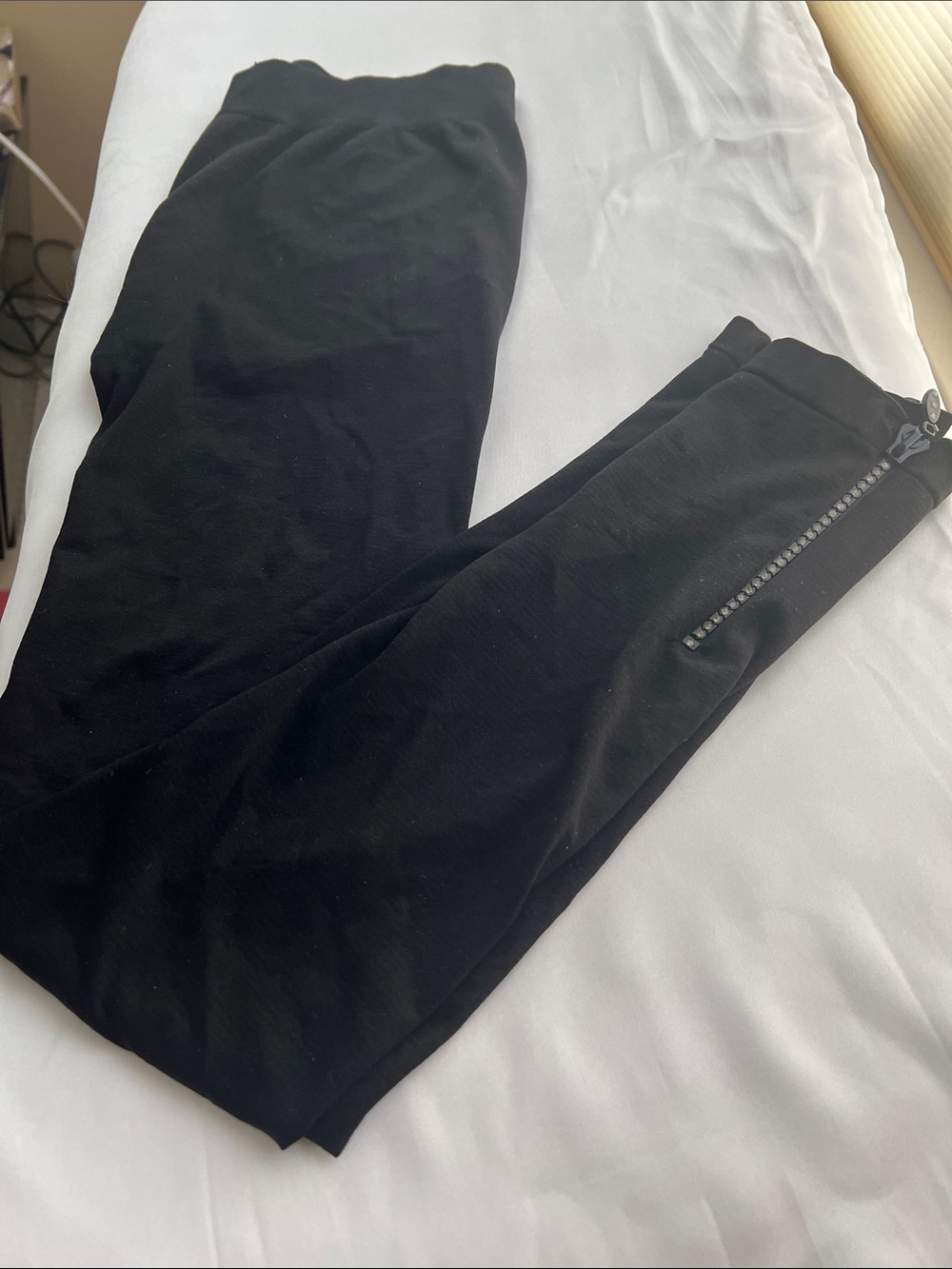 Sleek Black Skinny Figure Flattering Leggings with Decorative Side Zip Detail